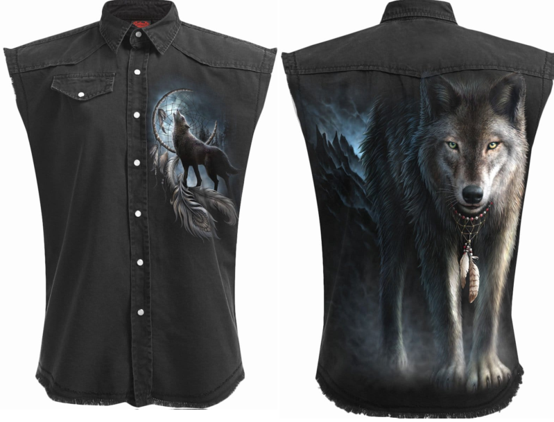 (image for) From Darkness Wolf Sleeveless Stonewashed Denim Shirt