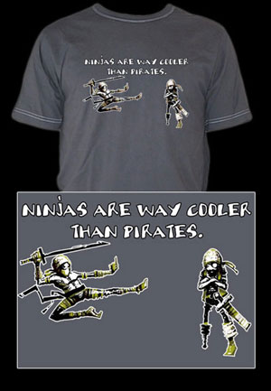 (image for) Ninjas are Way Cooler than Pirates Ringer Tee 100% cotton.