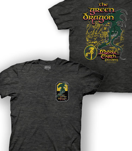(image for) LOTR Green Dragon Inn Shire Map T-Shirt - Click Image to Close