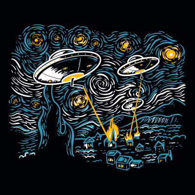 (image for) Starry Invasion UFO Van Gogh Parody T-Shirt - Click Image to Close